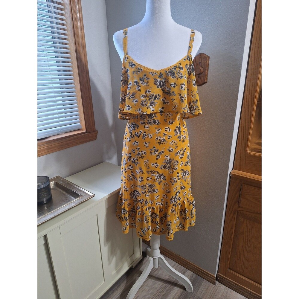 Torrid Size 0 Floral Ruffle Dress Mustard Yellow Sleeveless Adjustable Strap